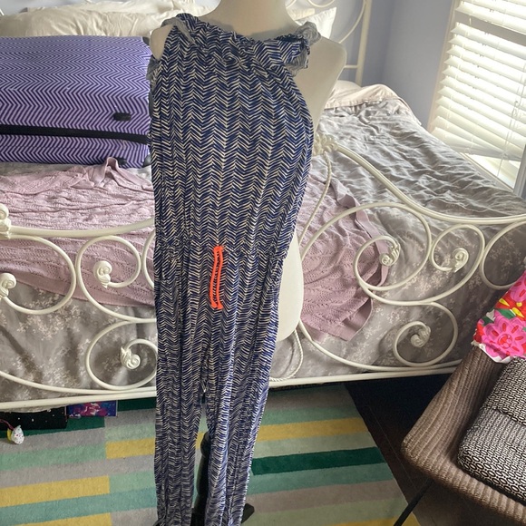 Zara Girls 1piece jumpsuit, pant bottom crop top, blue & white, size 9/10 cm 140 - Picture 1 of 4